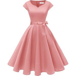 Women Vintage 1950s Dress Retro Cocktail Party Swing Dresses with Cap Sleeves